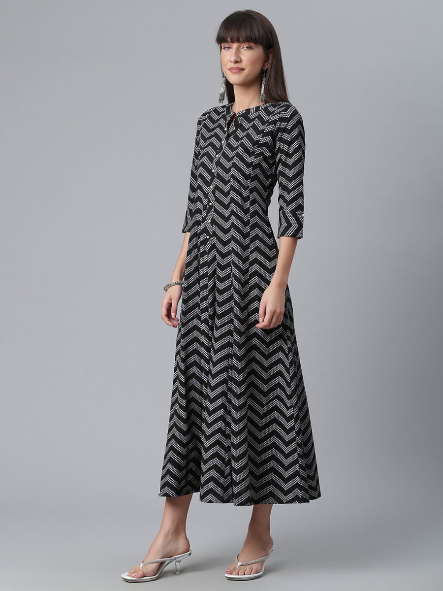 Ahalyaa Crepe Black Printed Kurta