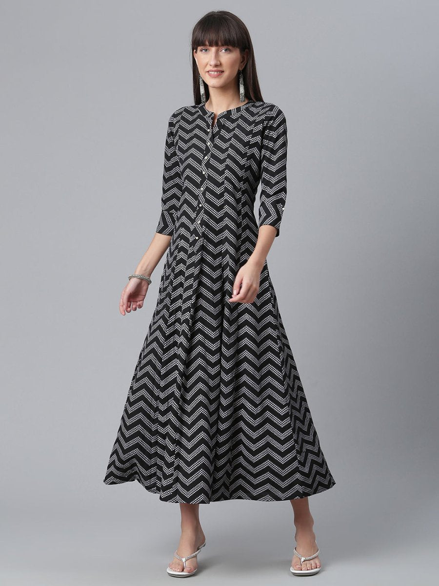 Ahalyaa Crepe Black Printed Kurta