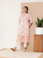 Ahalyaa Women Pink & Off White Floral Printed Gotta Patti Floral Crepe Kurta