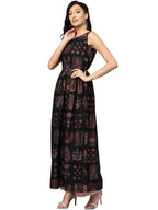 Ahalyaa Black Printed Flare Kurta Dress For Women