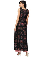 Ahalyaa Black Printed Flare Kurta Dress For Women
