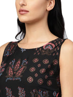 Ahalyaa Black Printed Flare Kurta Dress For Women