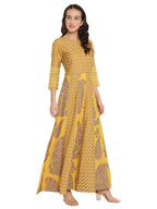 Ahalyaa Mustard Yellow & Grey Printed Fit and Flare Maxi Dress