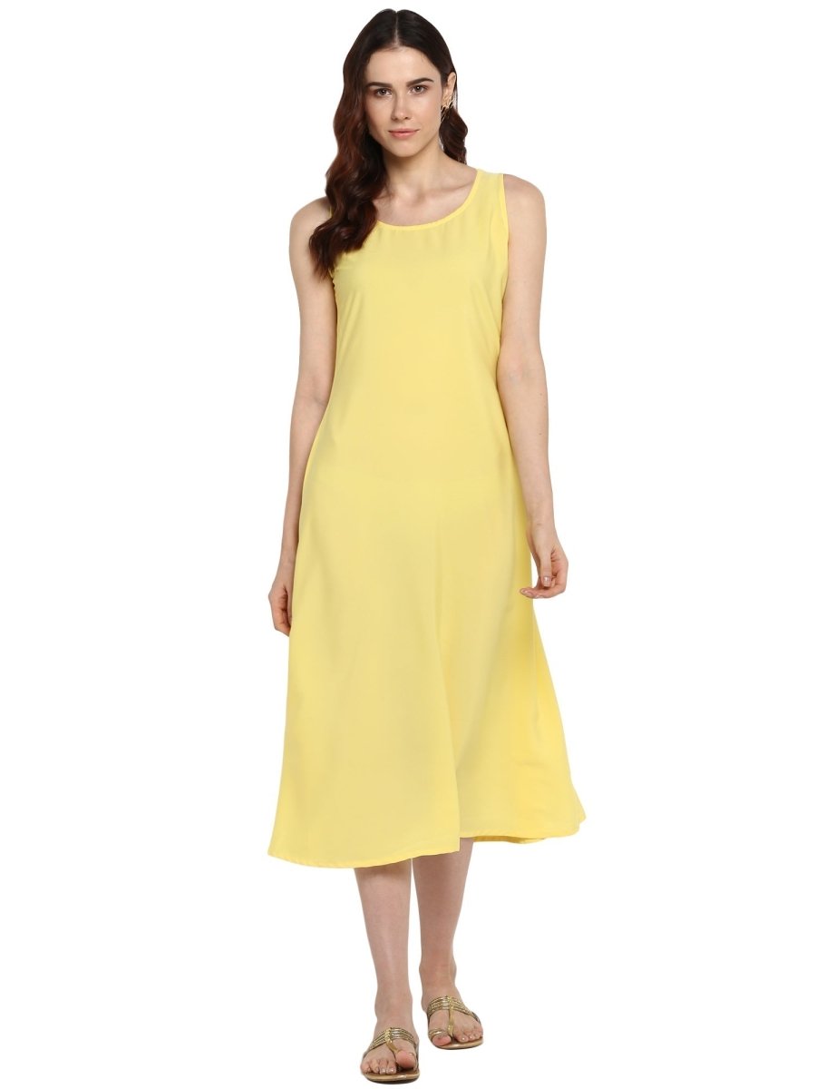 Ahalyaa Women Yellow Solid A-Line Dress