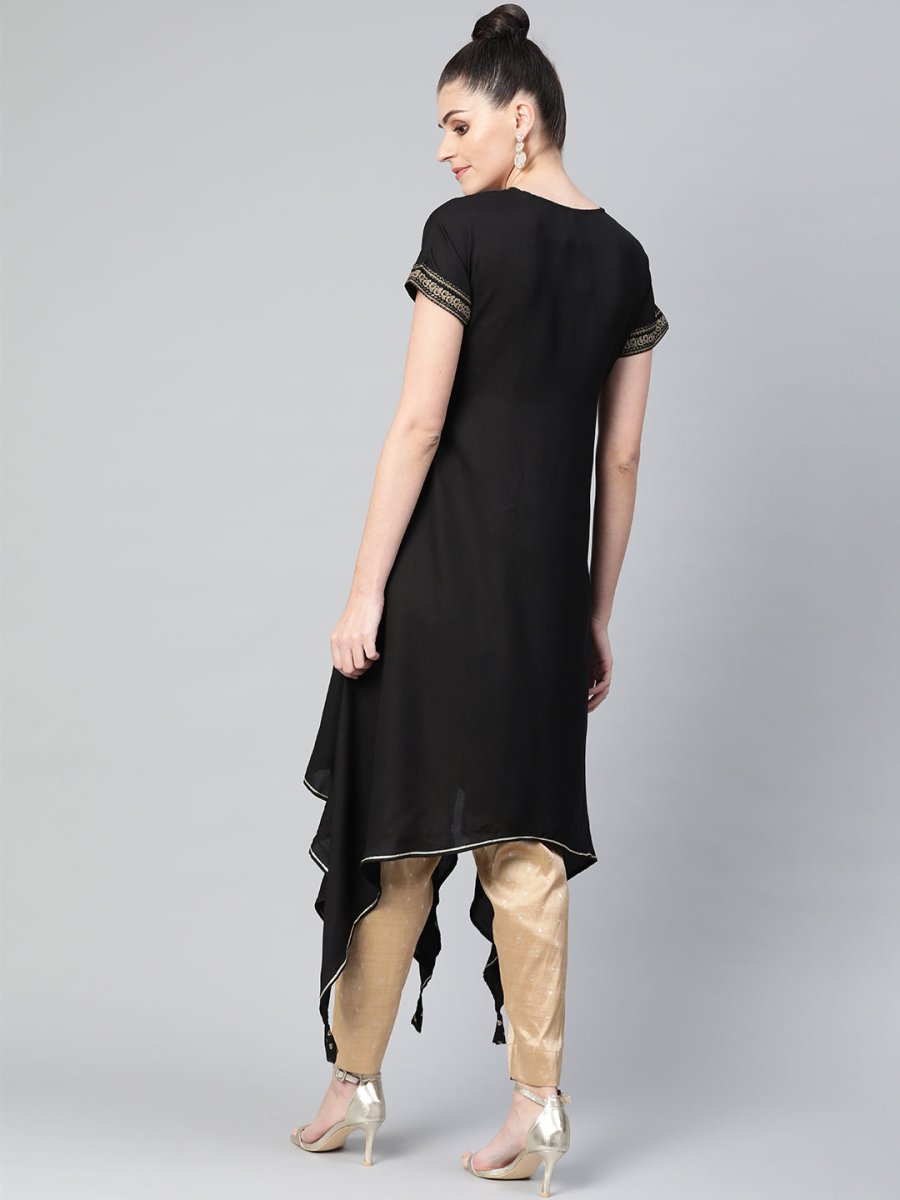 Ahalyaa Women Black Kimono Style kurta