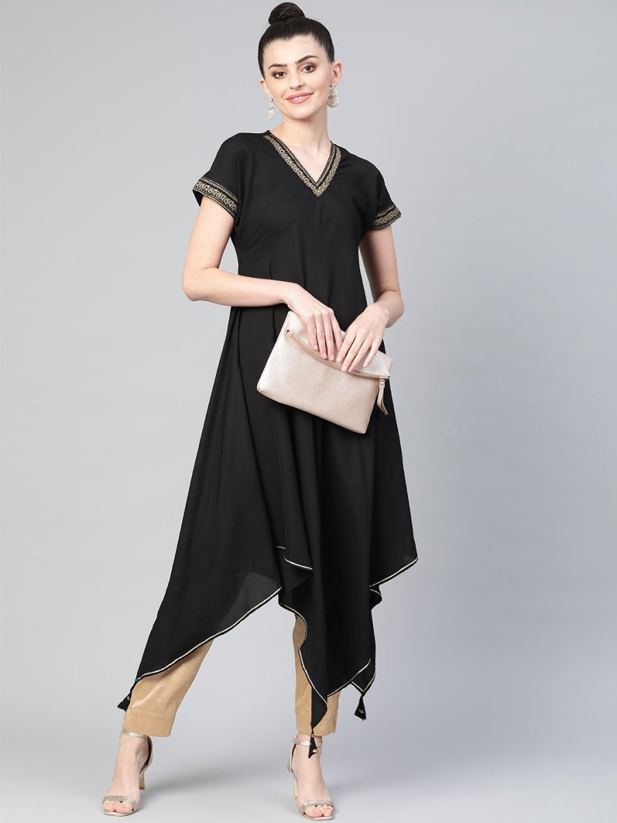 Ahalyaa Women Black Kimono Style kurta
