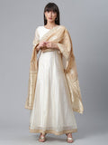 Ahalyaa Women Cream-Coloured & Golden Printed Anarkali Kurta with Dupatta
