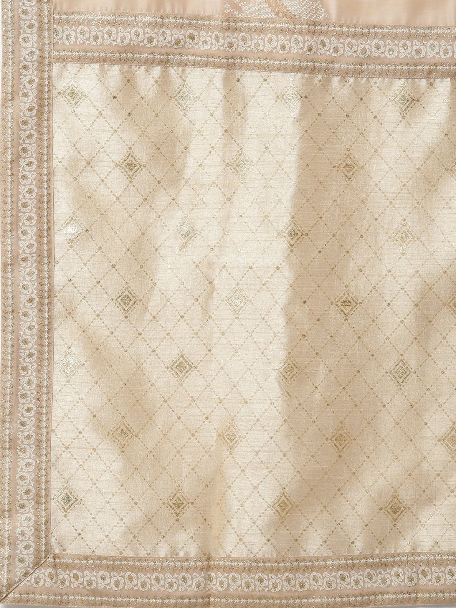 Ahalyaa Women Cream-Coloured & Golden Printed Anarkali Kurta with Dupatta