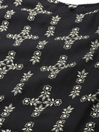 Ahalyaa Women Black & Golden Foil Ethnic Moti Printed Floral Kurta With Dupatta