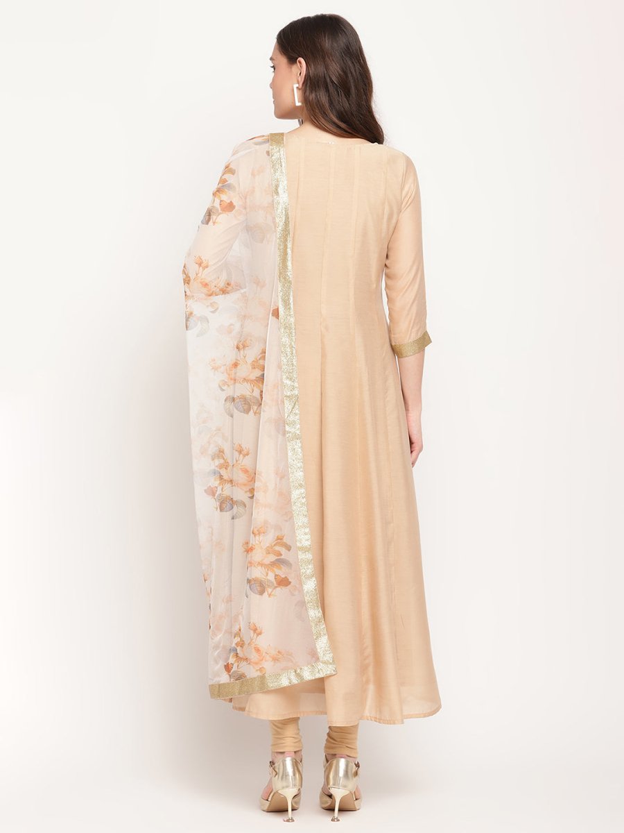 Ahalyaa Beige & Off-White Anarkali Kurta with Dupatta