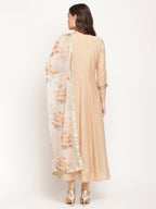 Ahalyaa Beige & Off-White Anarkali Kurta with Dupatta