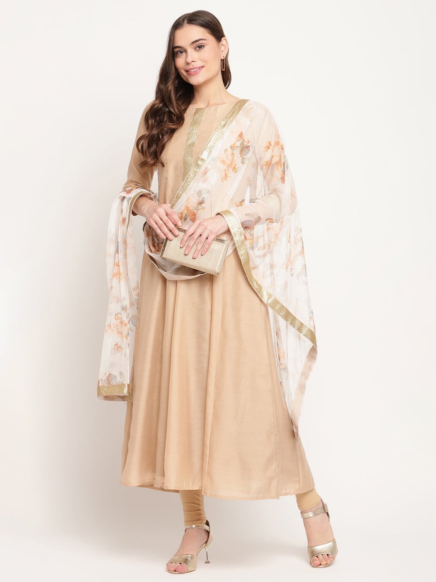 Ahalyaa Beige & Off-White Anarkali Kurta with Dupatta