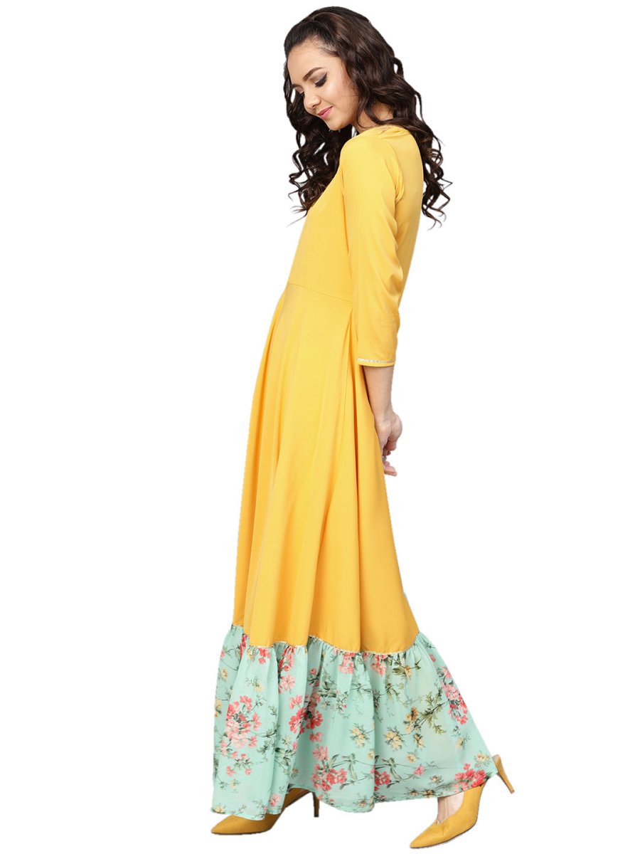 Ahalyaa Mustard Straight Crepe Kurta Set
