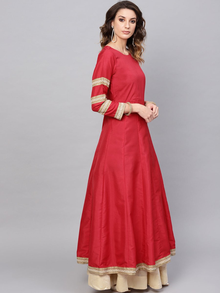 Ahalyaa Women Red Solid Anarkali Kurta With Dupatta