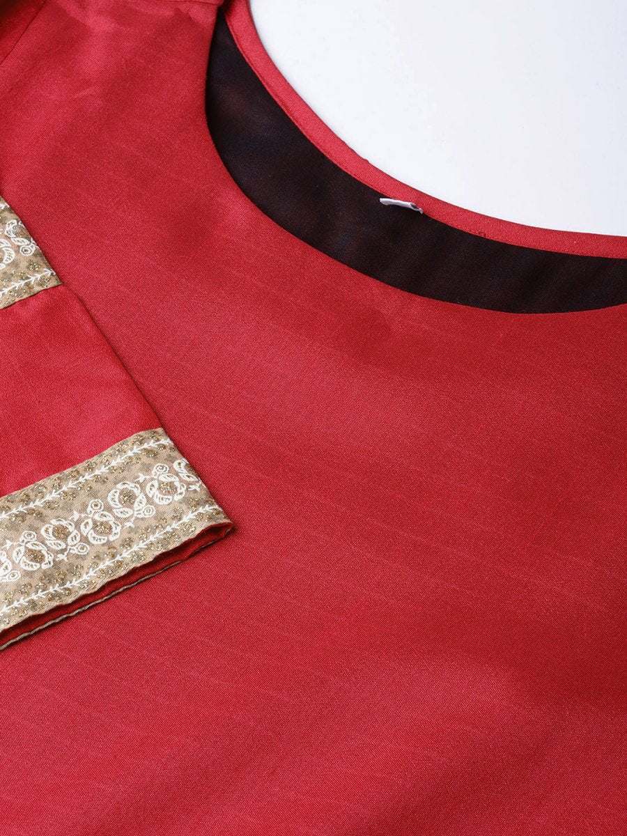 Ahalyaa Women Red Solid Anarkali Kurta With Dupatta
