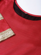 Ahalyaa Women Red Solid Anarkali Kurta With Dupatta