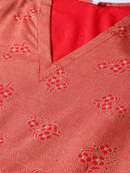 Ahalyaa Women Red & Golden Printed A-Line Kurta with Dupatta