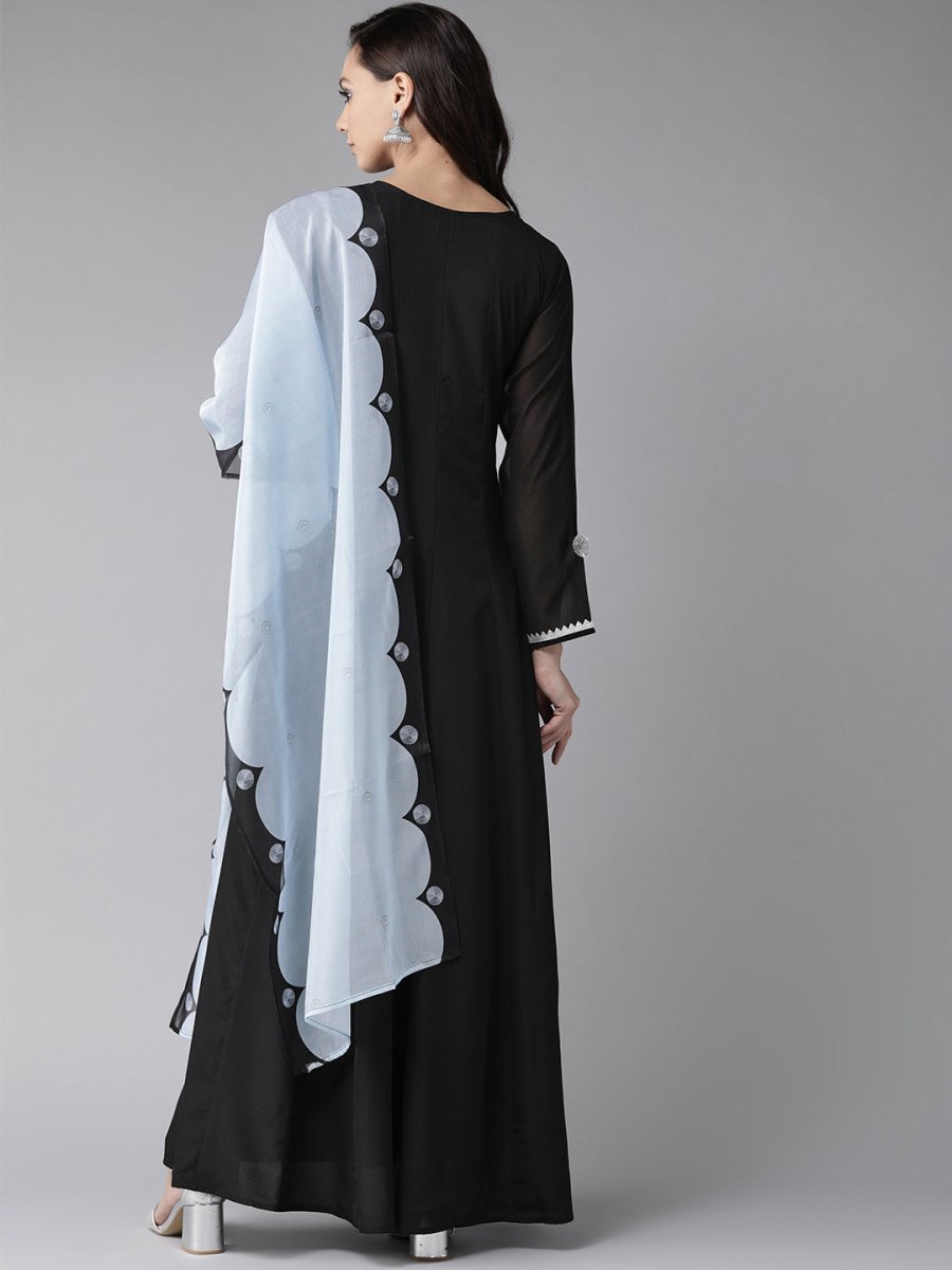 Ahalyaa Women Black Solid Maxi Dress With Dupatta