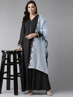 Ahalyaa Women Black Solid Maxi Dress With Dupatta