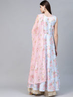Ahalyaa Women Blue & Pink Floral Printed Anarkali Kurta with Dupatta