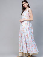 Ahalyaa Women Blue & Pink Floral Printed Anarkali Kurta with Dupatta