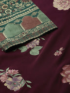 Ahalyaa Women Burgundy & Green Printed Kurta Set