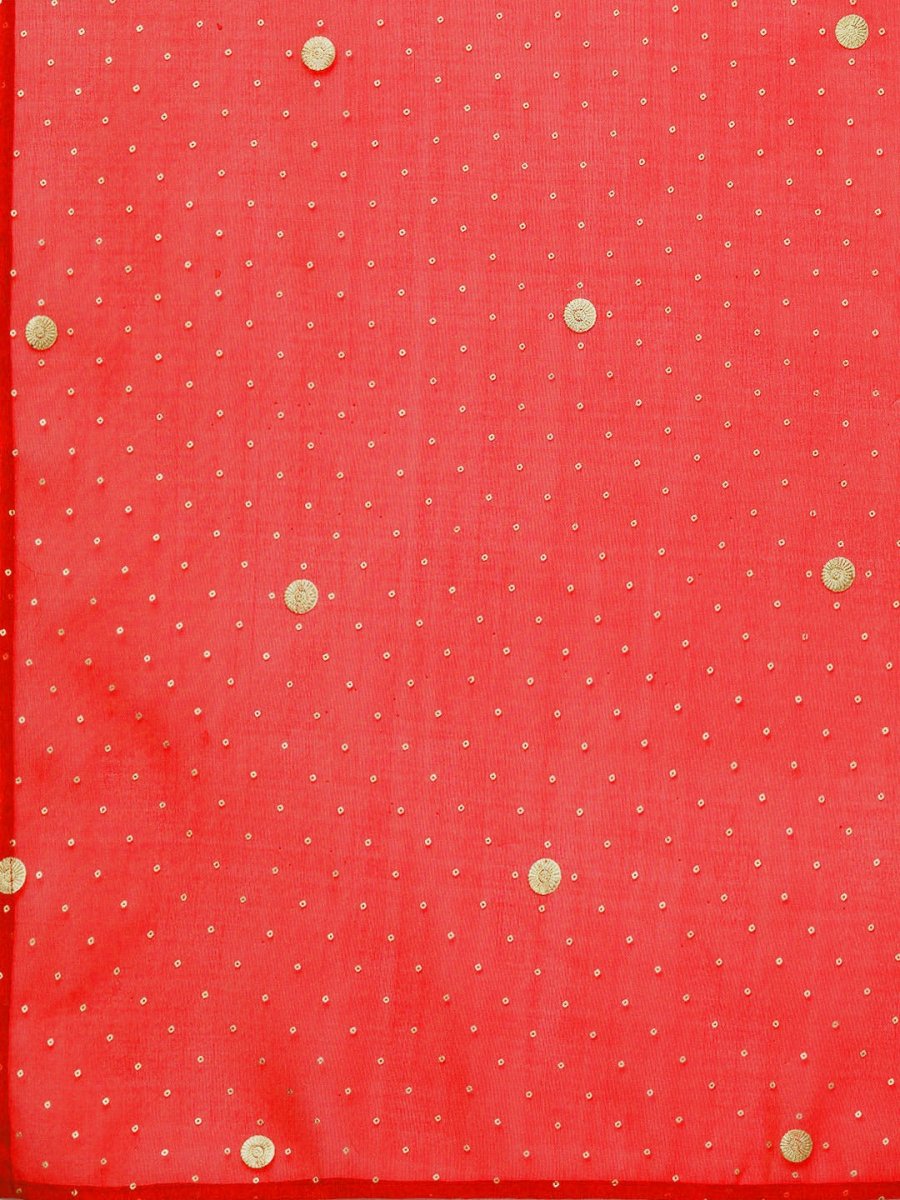 Ahalyaa Women Peach-Coloured & Red Screen Bandhani Printed Kurta with Trousers & Dupatta