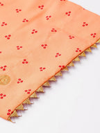 Ahalyaa Women Peach-Coloured & Red Screen Bandhani Printed Kurta with Trousers & Dupatta