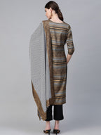 Ahalyaa Black & Golden Screen Printed Kurta with Trousers & Chevron Dupatta