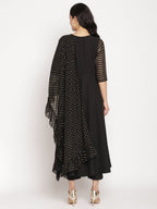 Ahalyaa Women Black Printed Angrakha Kurta With Trousers & Dupatta