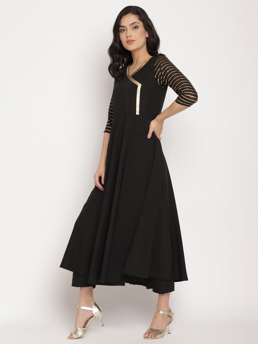 Ahalyaa Women Black Printed Angrakha Kurta With Trousers & Dupatta