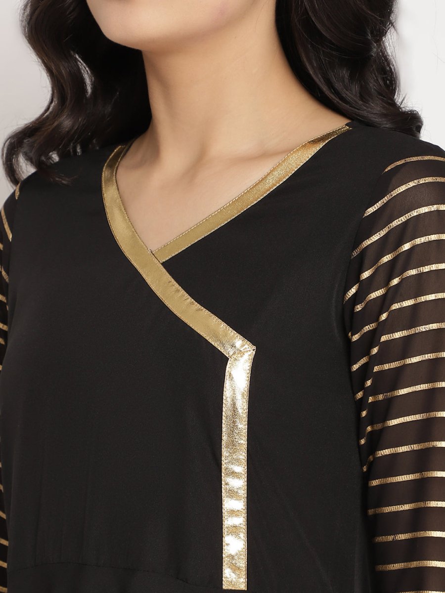 Ahalyaa Women Black Printed Angrakha Kurta With Trousers & Dupatta