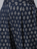 Ahalyaa Women Navy Blue Printed Regular Kurta With Trousers & Dupatta