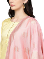 Ahalyaa Pastel Lemon & Pink Kurta Set For Women