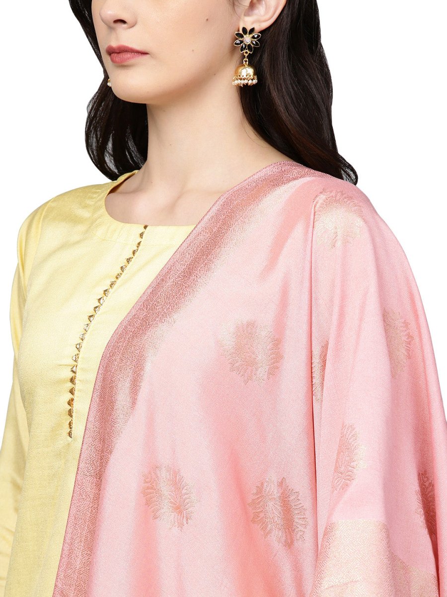 Ahalyaa Pastel Lemon & Pink Kurta Set For Women