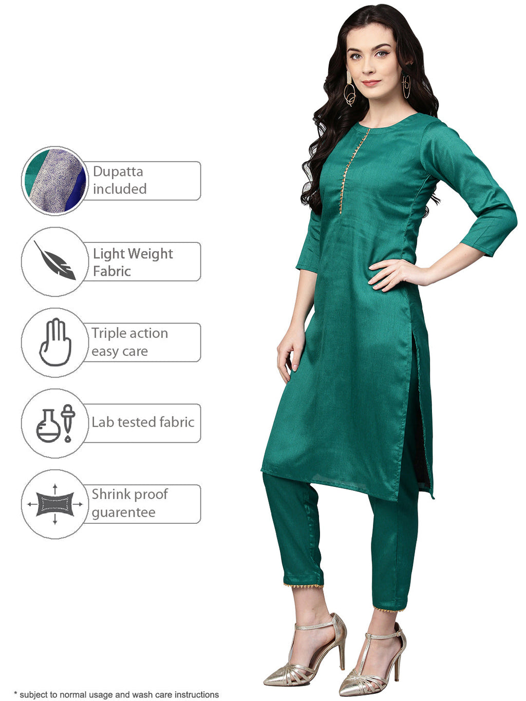 Ahalyaa Green Solid Kurta with Trousers & Dupatta