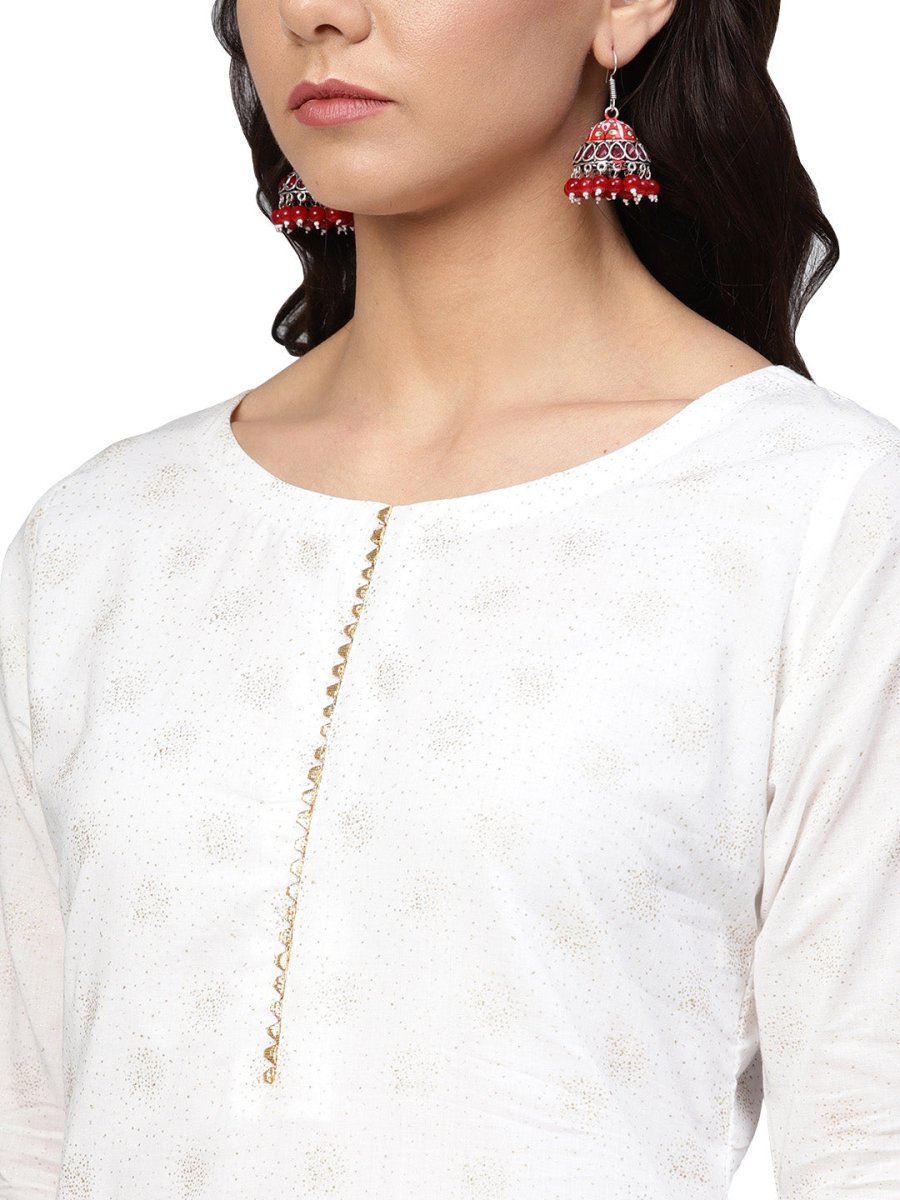 Ahalyaa White Straight Cotton Kurta Set