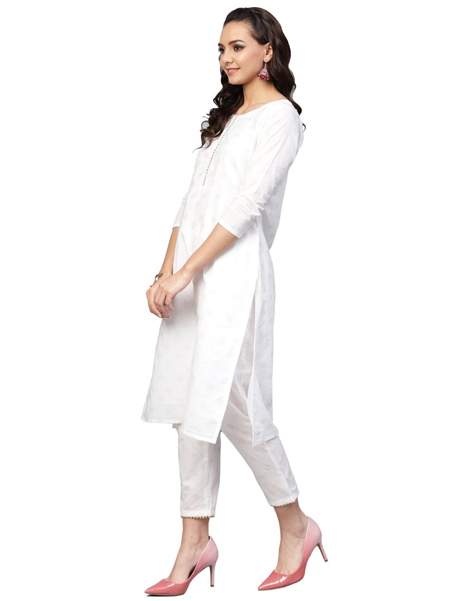 Ahalyaa White Straight Cotton Kurta Set