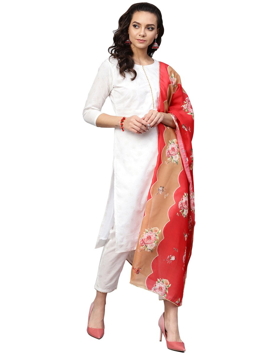 Ahalyaa White Straight Cotton Kurta Set