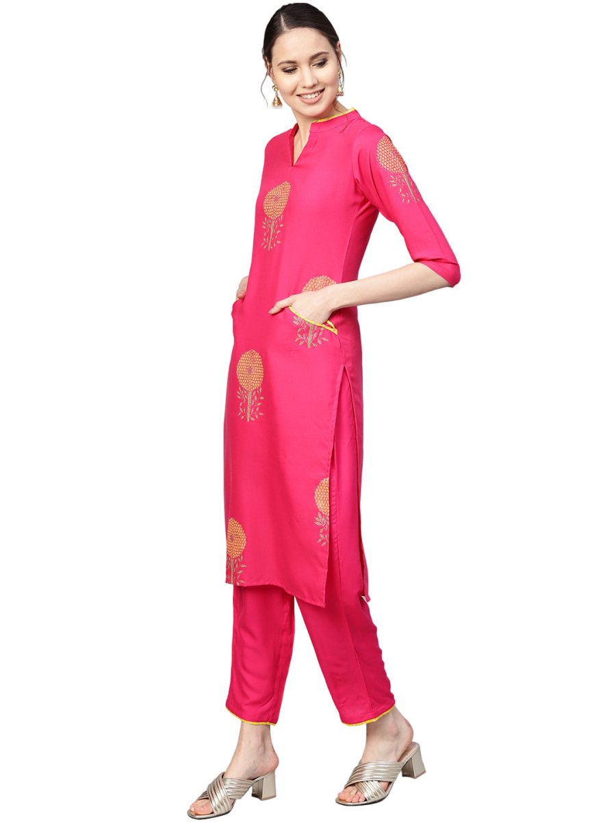 Ahalyaa Fuchsia Viscose Rayon Straight Kurta Set