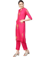 Ahalyaa Fuchsia Viscose Rayon Straight Kurta Set