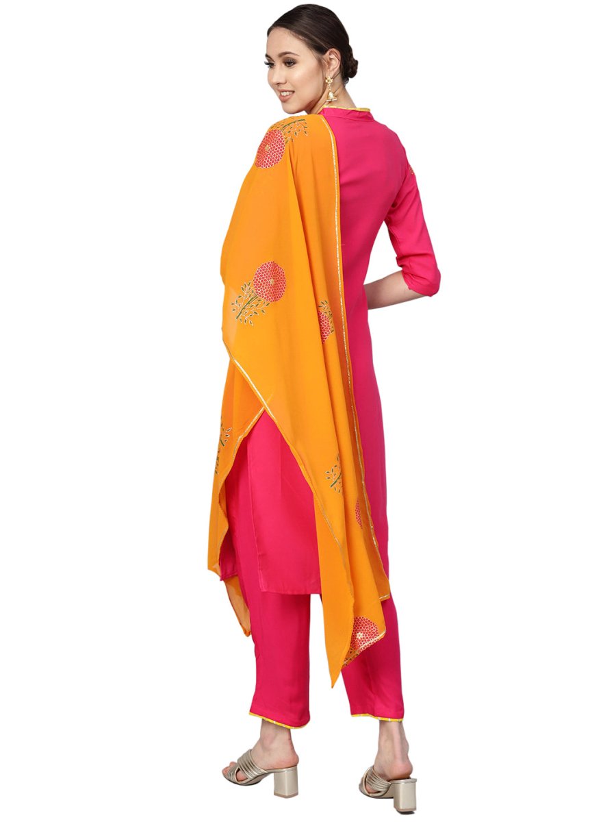 Ahalyaa Fuchsia Viscose Rayon Straight Kurta Set