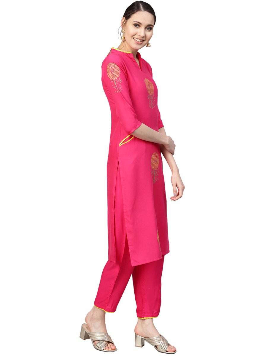Ahalyaa Fuchsia Viscose Rayon Straight Kurta Set