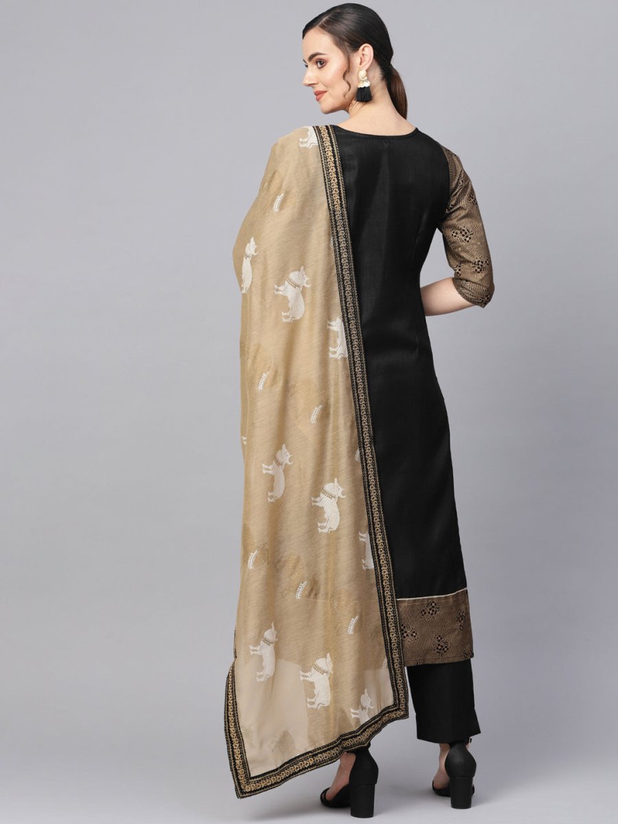 Ahalyaa Black Solid Kurta with Trousers & Dupatta