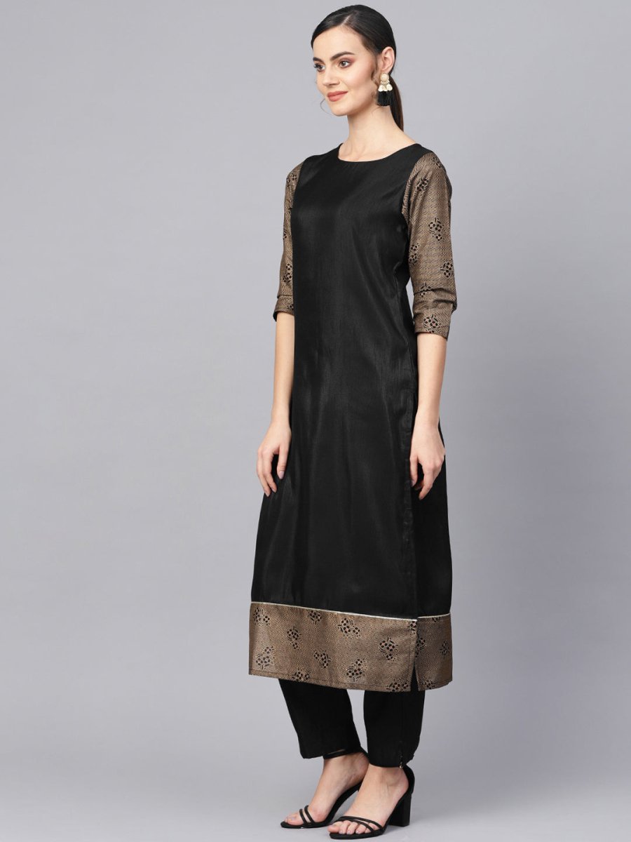 Ahalyaa Black Solid Kurta with Trousers & Dupatta