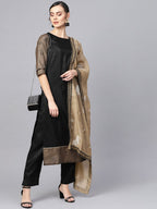Ahalyaa Black Solid Kurta with Trousers & Dupatta