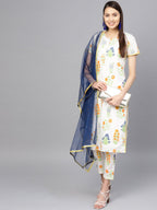 Ahalyaa Women Off white Printed Kurta Set