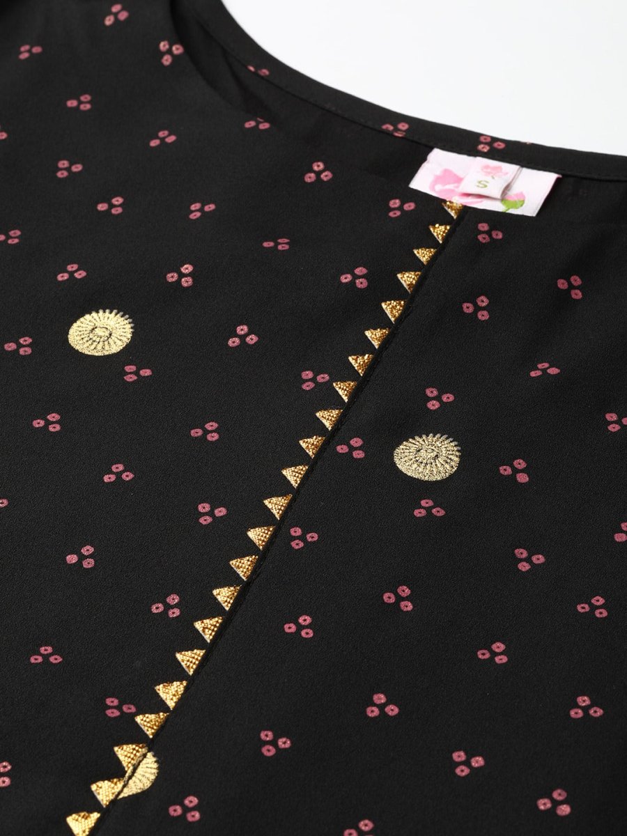 Ahalyaa Women Black & Pink Bandhani Khari Printed Kurta with Trousers & Dupatta