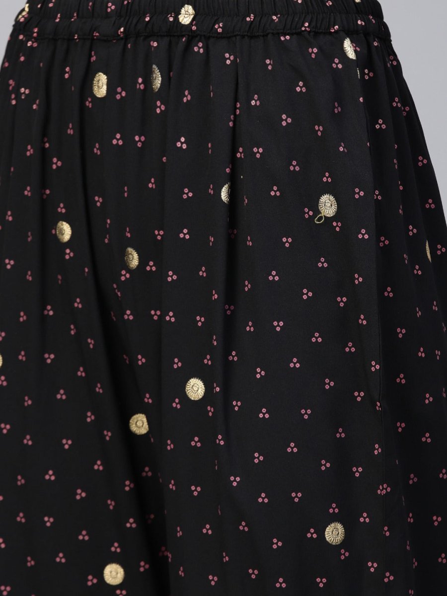 Ahalyaa Women Black & Pink Bandhani Khari Printed Kurta with Trousers & Dupatta