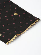 Ahalyaa Women Black & Pink Bandhani Khari Printed Kurta with Trousers & Dupatta